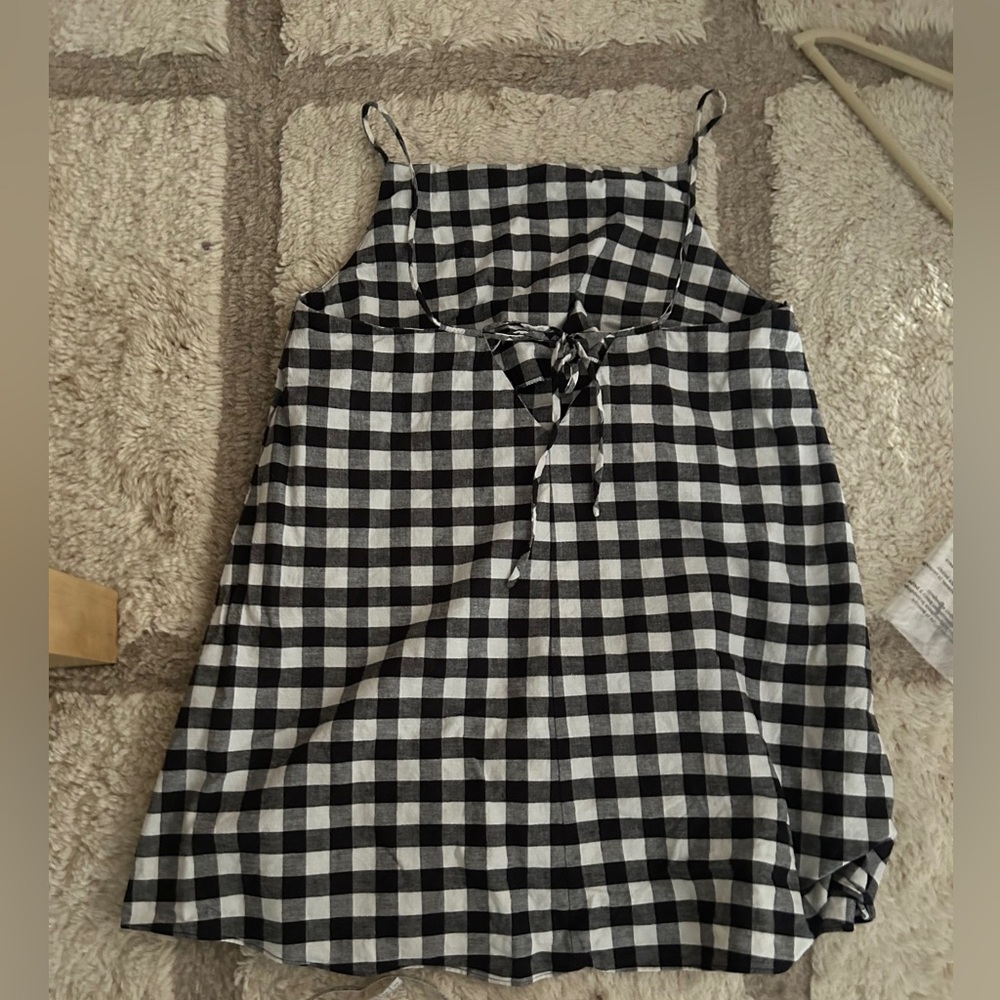 Zara Linen Blend Gingham Black and White Shift Dress Large - Picture 4 of 6